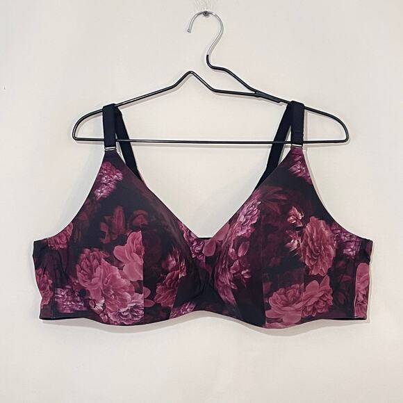 Torrid Curve Bra Womens Plus 52C Pink Floral T-Shirt Wireless Full Coverage - Picture 1 of 10